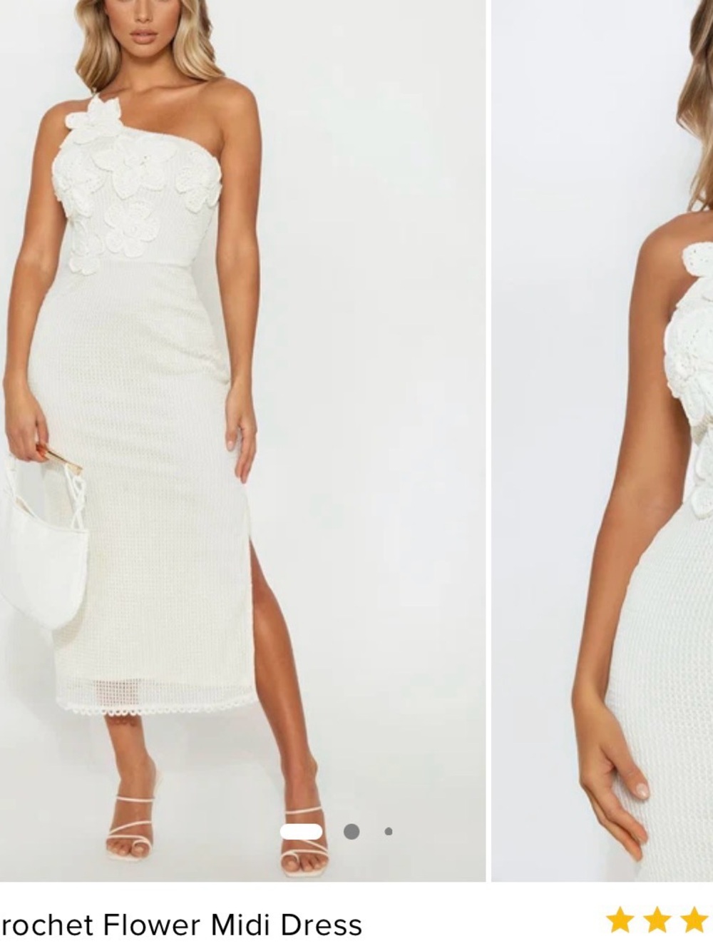 One-Shoulder White Crochet Flower Midi Dress